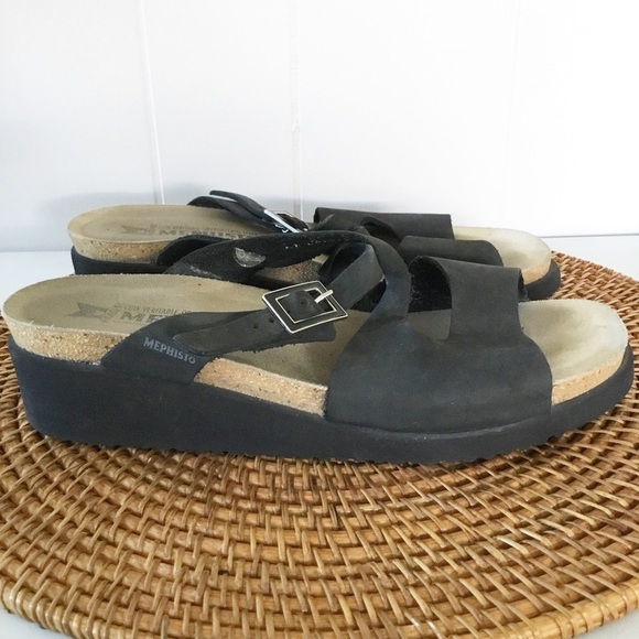 Mephisto Women's Black Nubuck Comfort Sandals Buckle Size 41 Size 11 - Picture 2 of 7